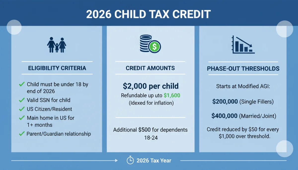 Infographic detailing 2026 Child Tax Credit changes and benefits