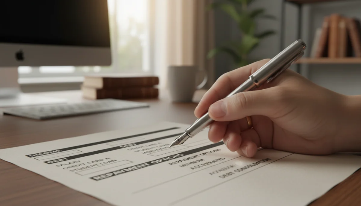 Person analyzing income-driven repayment plan details for student loans