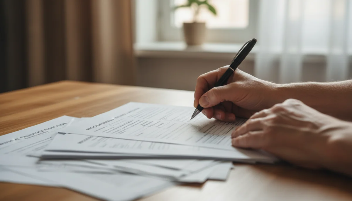 Person completing medical financial assistance application form