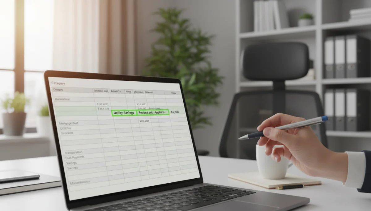 Budget spreadsheet showing utility savings from federal programs