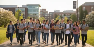 College students on campus, symbolizing higher education and financial aid options