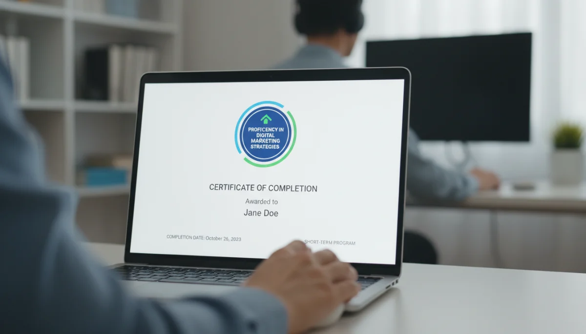 Digital micro-credential certificate on laptop screen