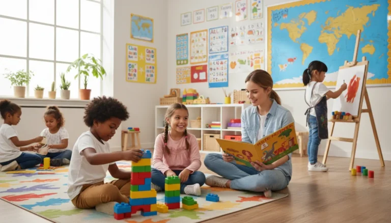 Diverse children learning in a modern early childhood classroom