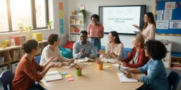 Diverse teachers collaborating in a modern classroom, symbolizing effective recruitment strategies.
