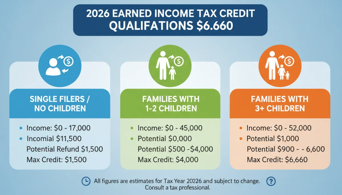 EITC eligibility requirements and potential refund amounts infographic