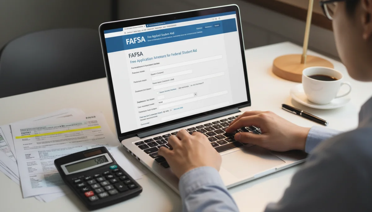 Hands completing FAFSA form on a laptop, symbolizing the application for Pell Grant funding.