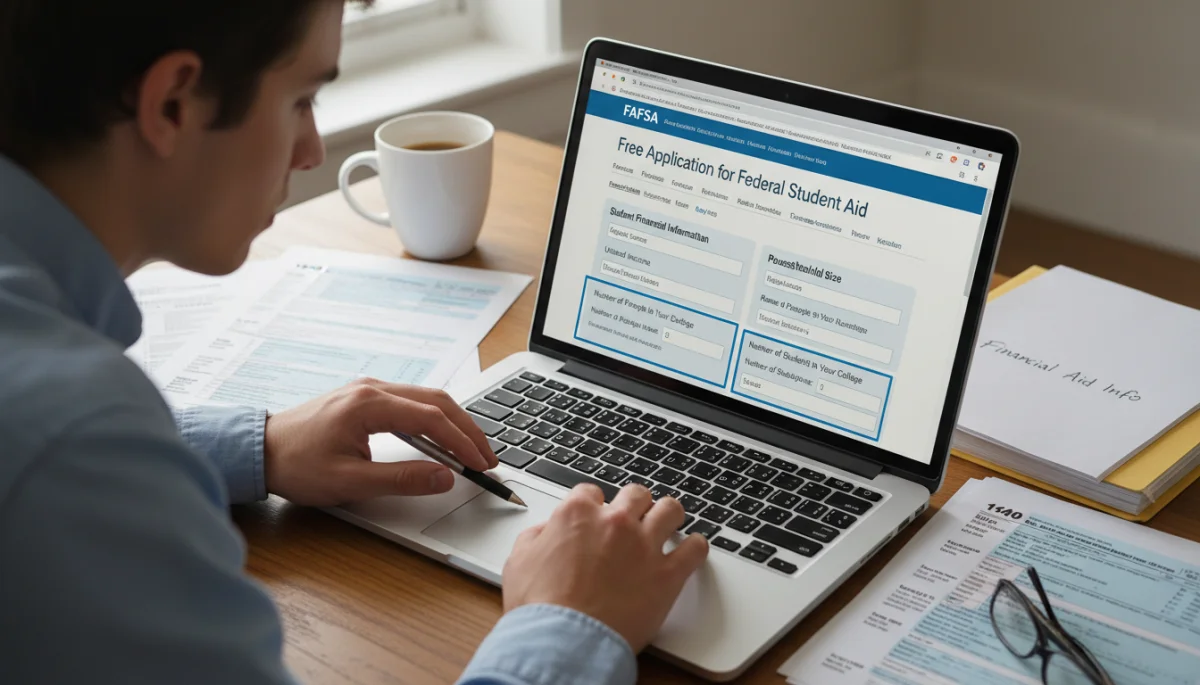 Person meticulously filling out FAFSA form on laptop