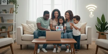 Family enjoying affordable internet at home, connecting through the 2026 Emergency Broadband Benefit.