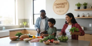 Family cooking together, symbolizing food assistance and community support in 2026