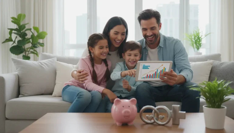 Family reviewing financial health with a tablet, symbolizing HSA planning