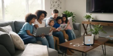 Family using internet at home with Affordable Connectivity Program support