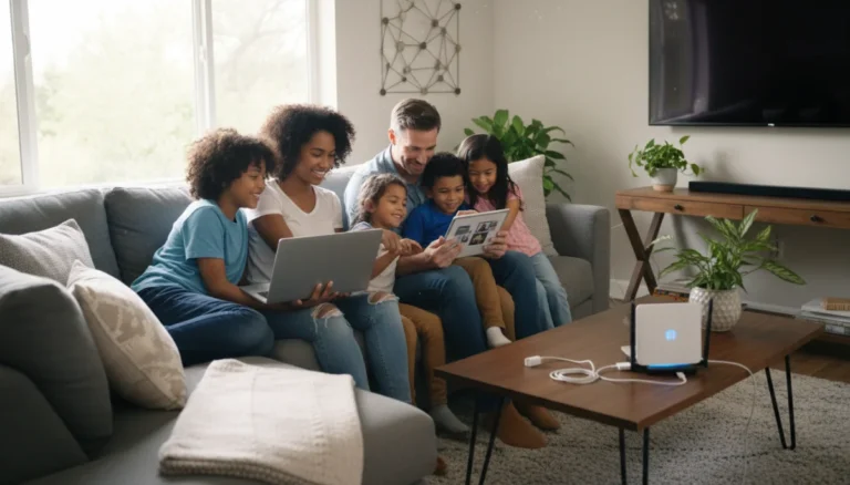 Family using internet at home with Affordable Connectivity Program support