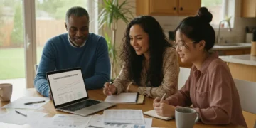 Family reviewing federal student loan repayment plans on a laptop in 2026
