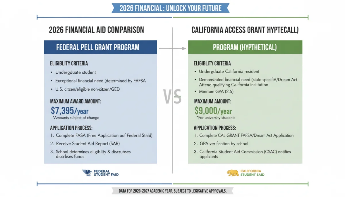 Infographic comparing federal and state financial aid grants 2026
