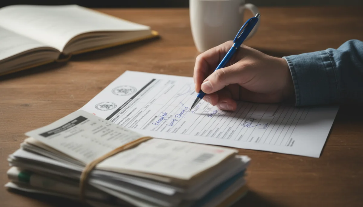 Hand filling out emergency rental assistance application form