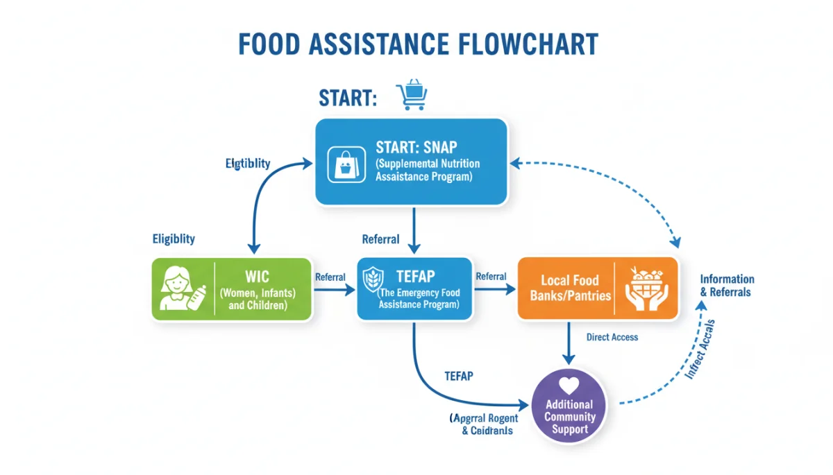 Flowchart depicting pathways to various food assistance programs beyond SNAP