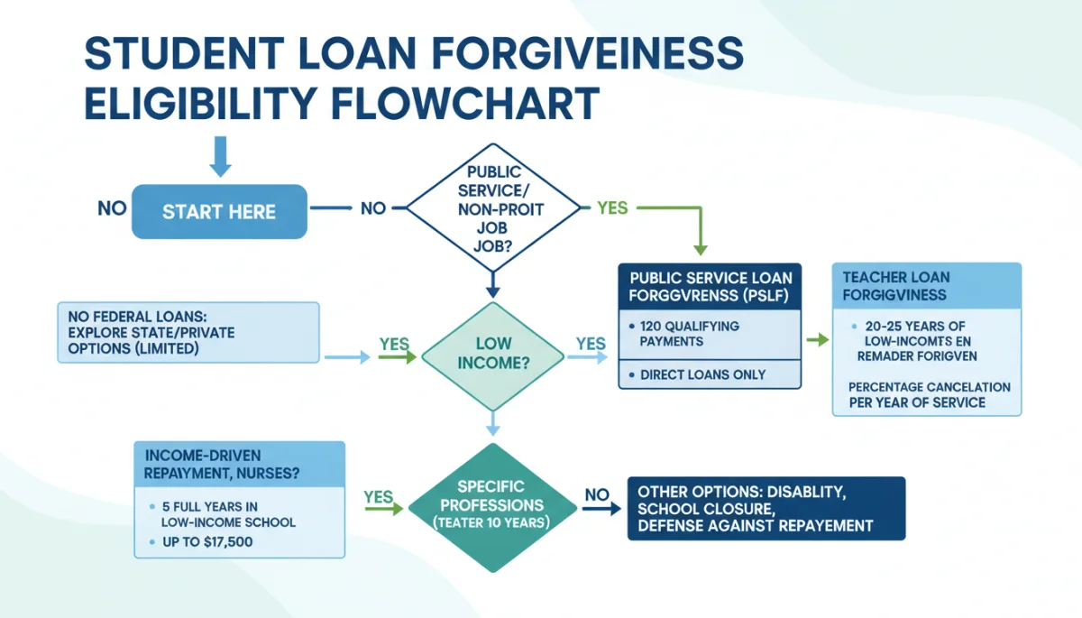 Flowchart illustrating eligibility for student loan forgiveness programs.