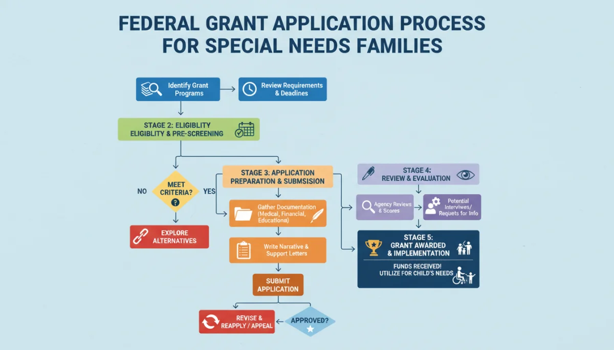 Federal grant application process infographic for families