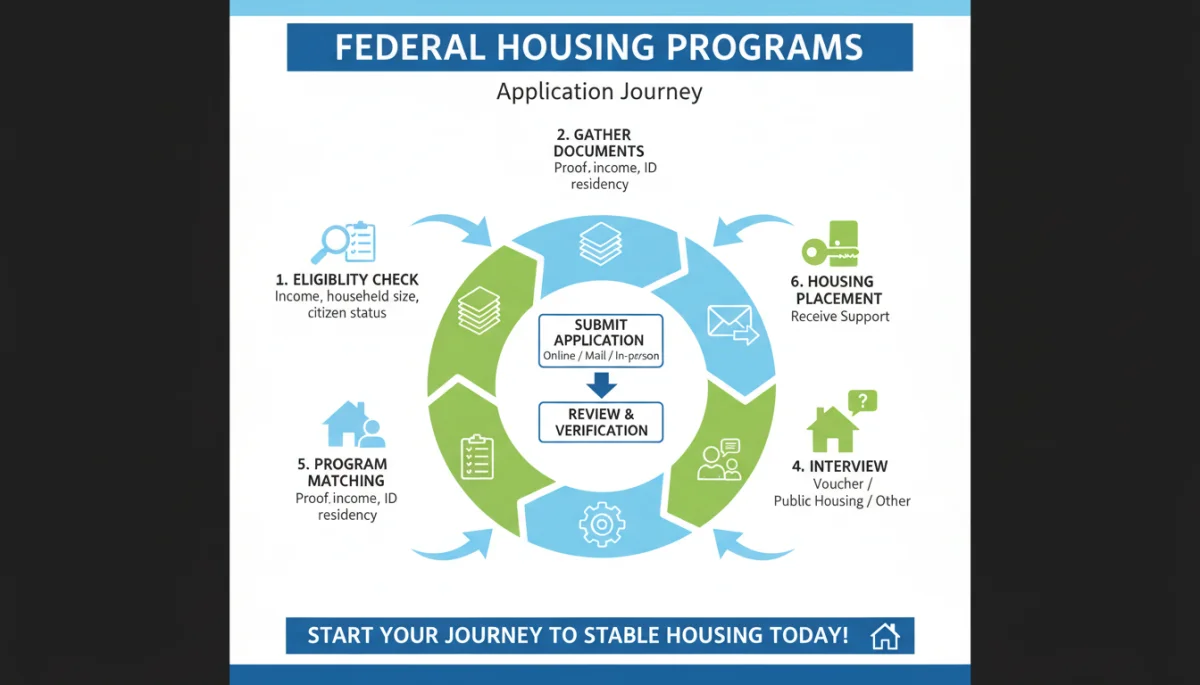 Infographic showing the step-by-step application process for federal housing programs.
