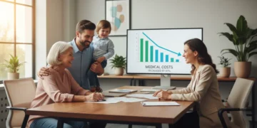 Financial counselor assisting diverse patients with medical bill reduction