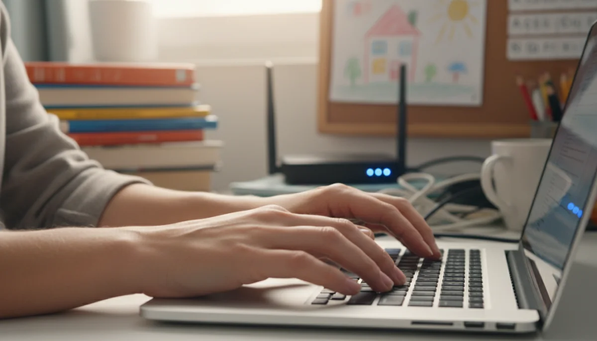 Student hands typing on laptop for online learning
