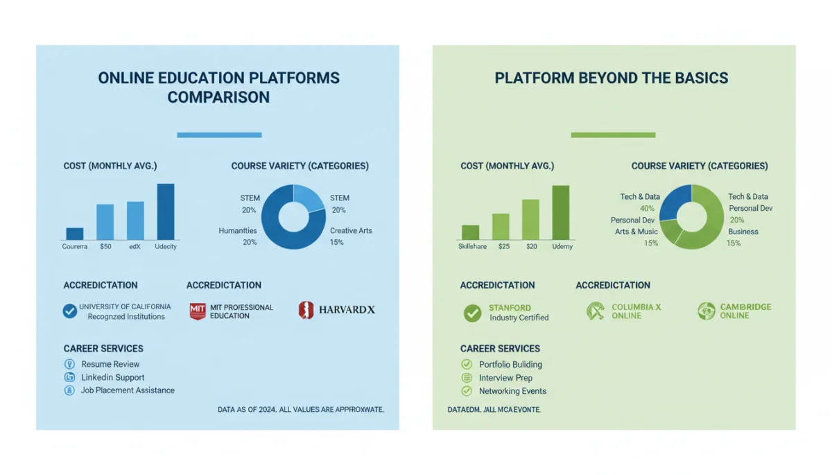 Infographic comparing features of various online learning platforms