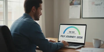 Person tracking PSLF progress on a laptop in 2026