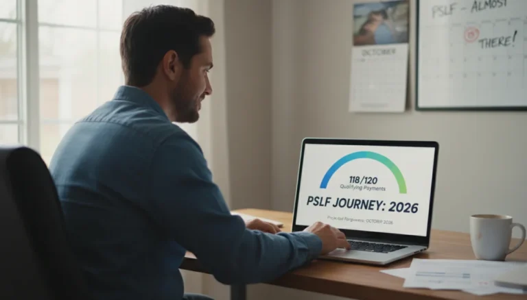 Person tracking PSLF progress on a laptop in 2026