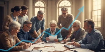 Diverse low-income individuals reviewing financial documents, symbolizing SSI benefit changes and hope.