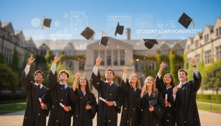 Graduates celebrating with documents, symbolizing student loan forgiveness success in 2026.