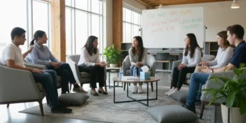 Students and school counselor in a supportive mental health session