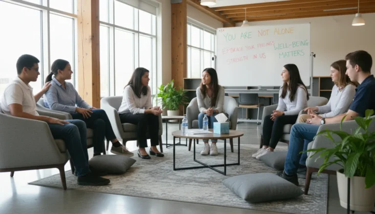 Students and school counselor in a supportive mental health session