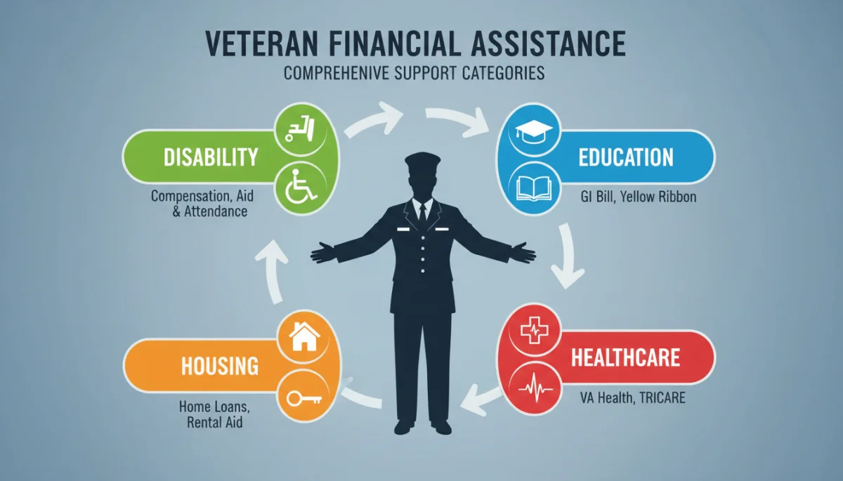 Infographic detailing types of veteran financial aid and support programs