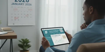Person reviewing unemployment benefits information on a tablet for 2026