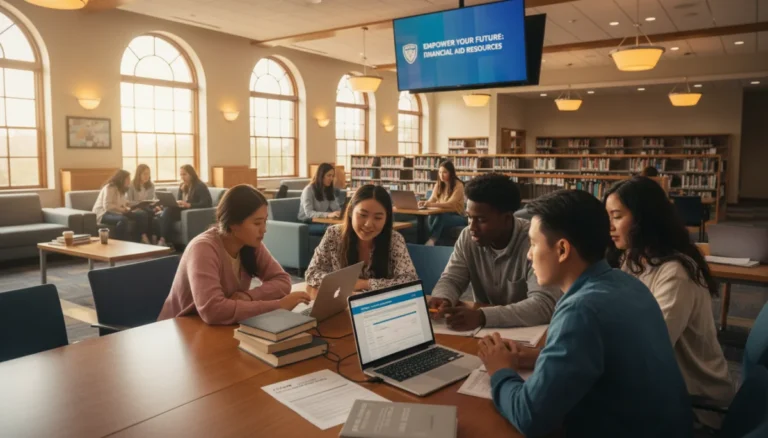 Students working together on laptops and documents, symbolizing FAFSA 2026 preparation