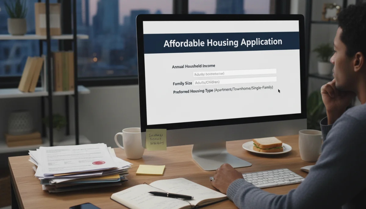 Person applying online for affordable housing units.