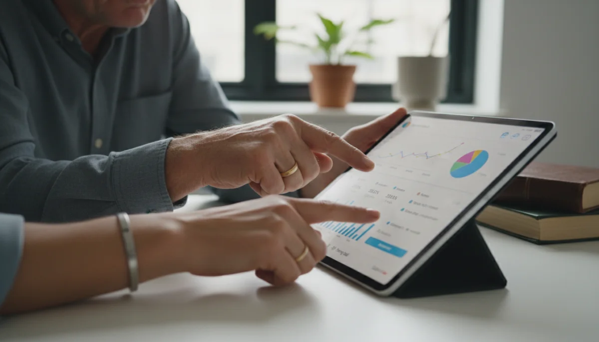 Intergenerational hands reviewing financial data for retirement planning