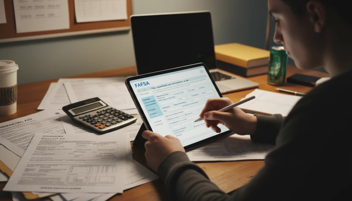 Student completing FAFSA form, symbolizing financial aid provisions under the new education act.