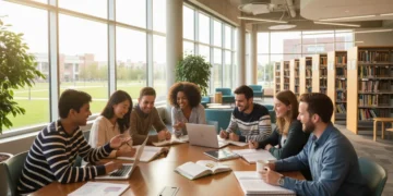 Diverse students studying in a modern university library, symbolizing the impact of the Higher Education Reauthorization Act.