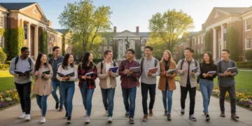Diverse students on a university campus benefiting from financial aid programs